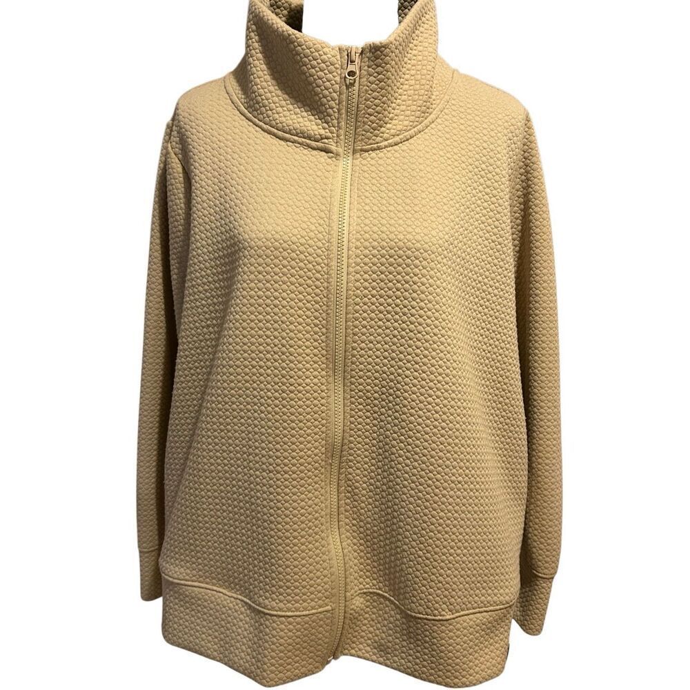Pro Player Women's 2X Tan Quilted Textured Full Zip Jacket Athletic Mock Neck
